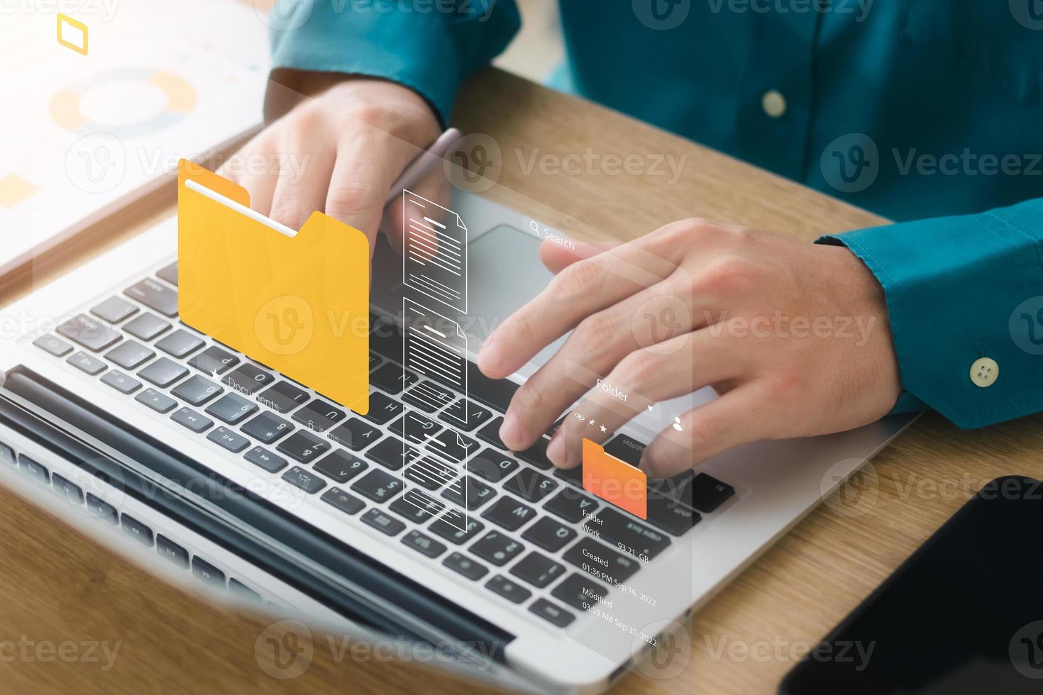 Document management concept. Virtual screen icons Document Management System DMS Online document database, software for efficient archiving, searching and management of company files and data. photo
