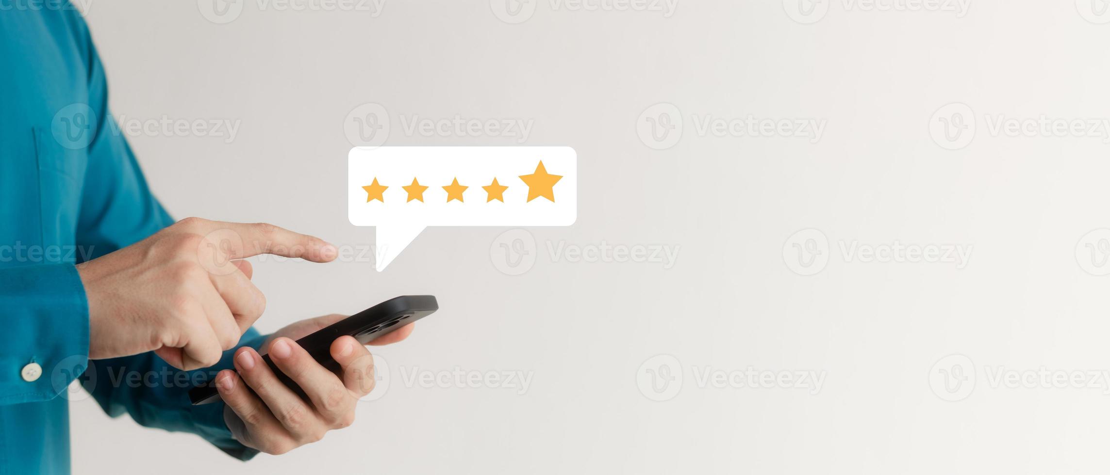 User give rating to service experience on online application, Customer review satisfaction feedback survey concept, Customer can evaluate quality of service leading to reputation ranking of business. photo