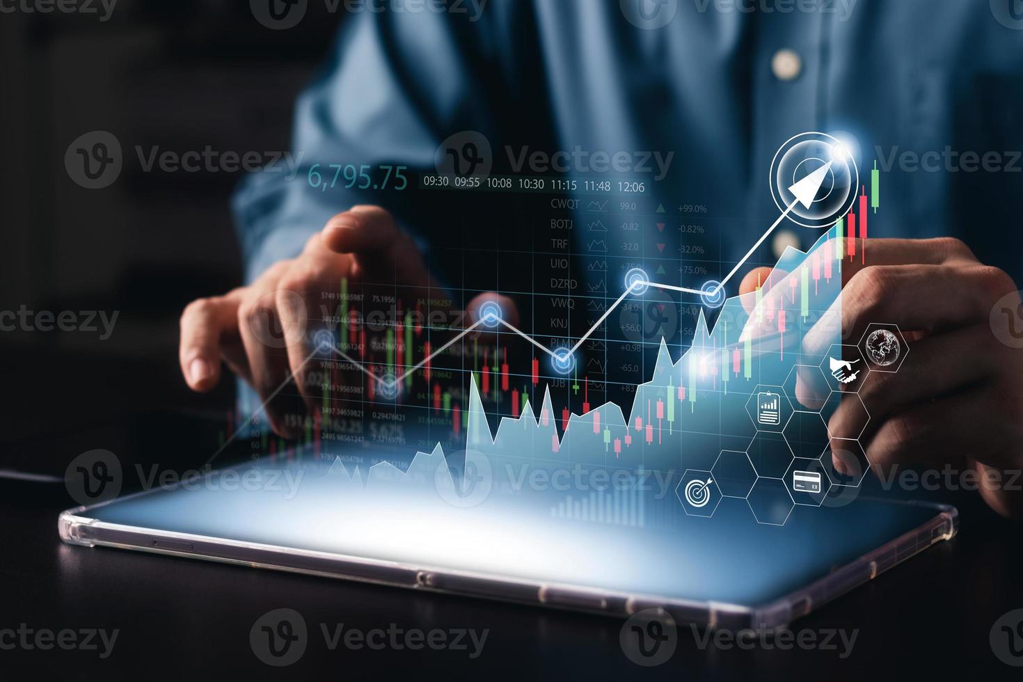 Business people analyze financial data chart trading forex, Investing in stock markets, funds and digital assets, Business finance technology and investment concept, Business finance background. photo