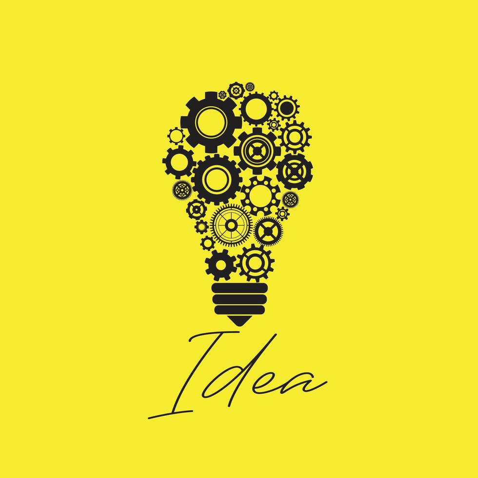 light bulb idea vector illustration, yellow colour background.