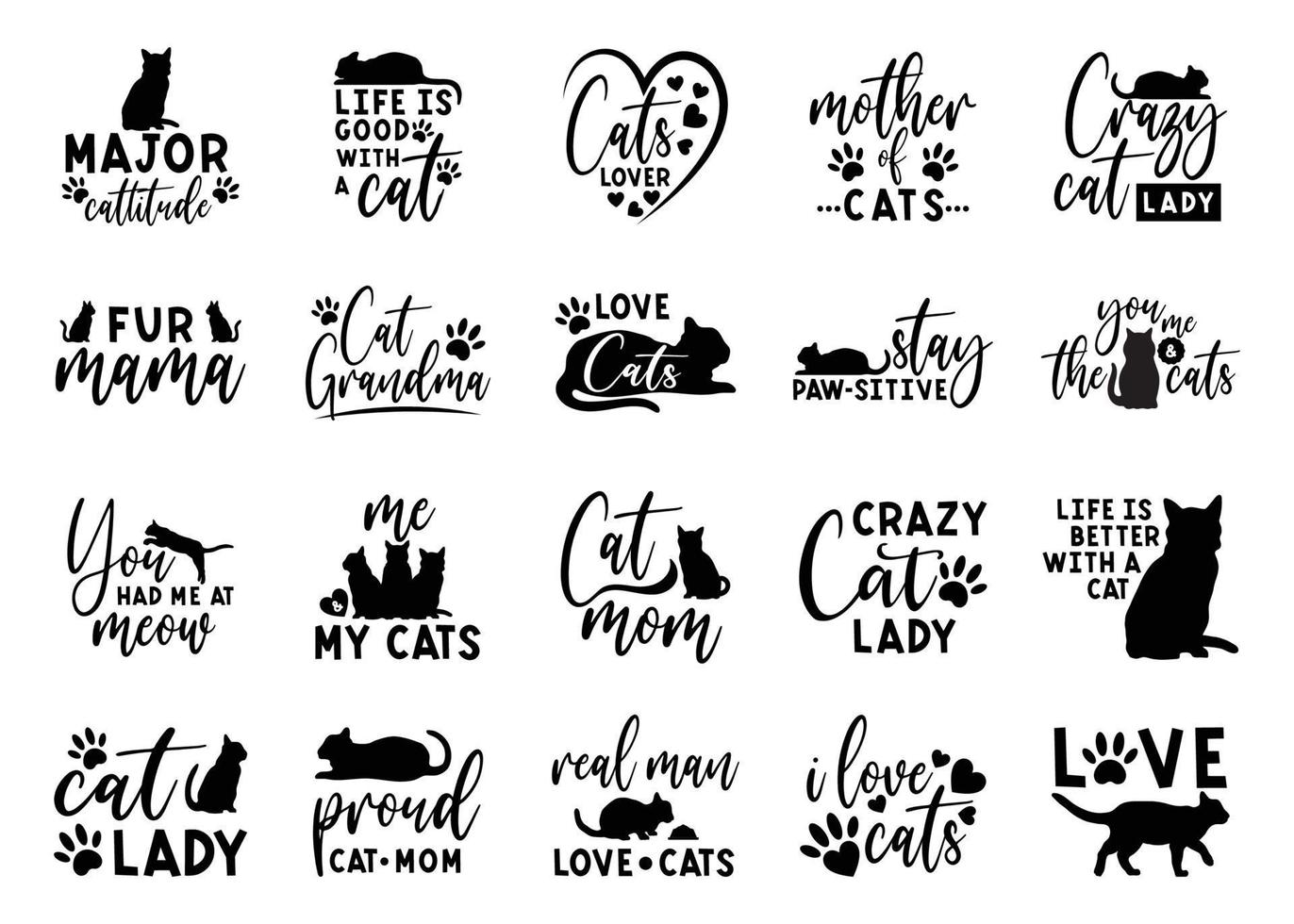 Cat Lettering Bundle Quotes Vector SVG