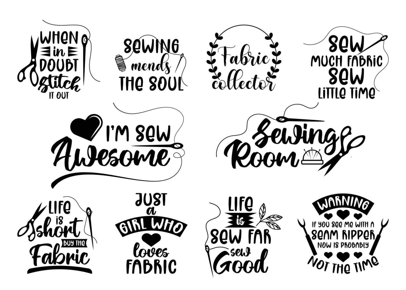 Sewing Lettering Bundles Quote Vector