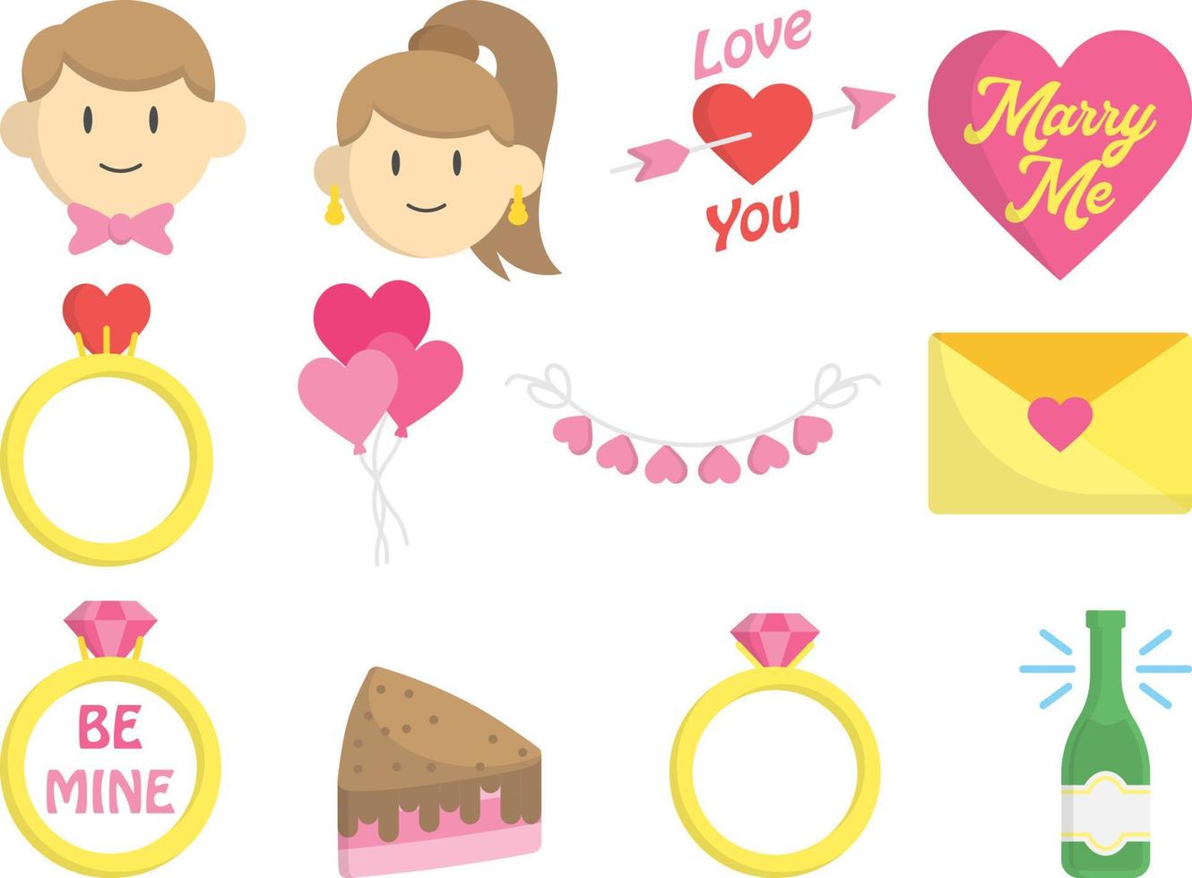 Wedding icon set flat illustration vector