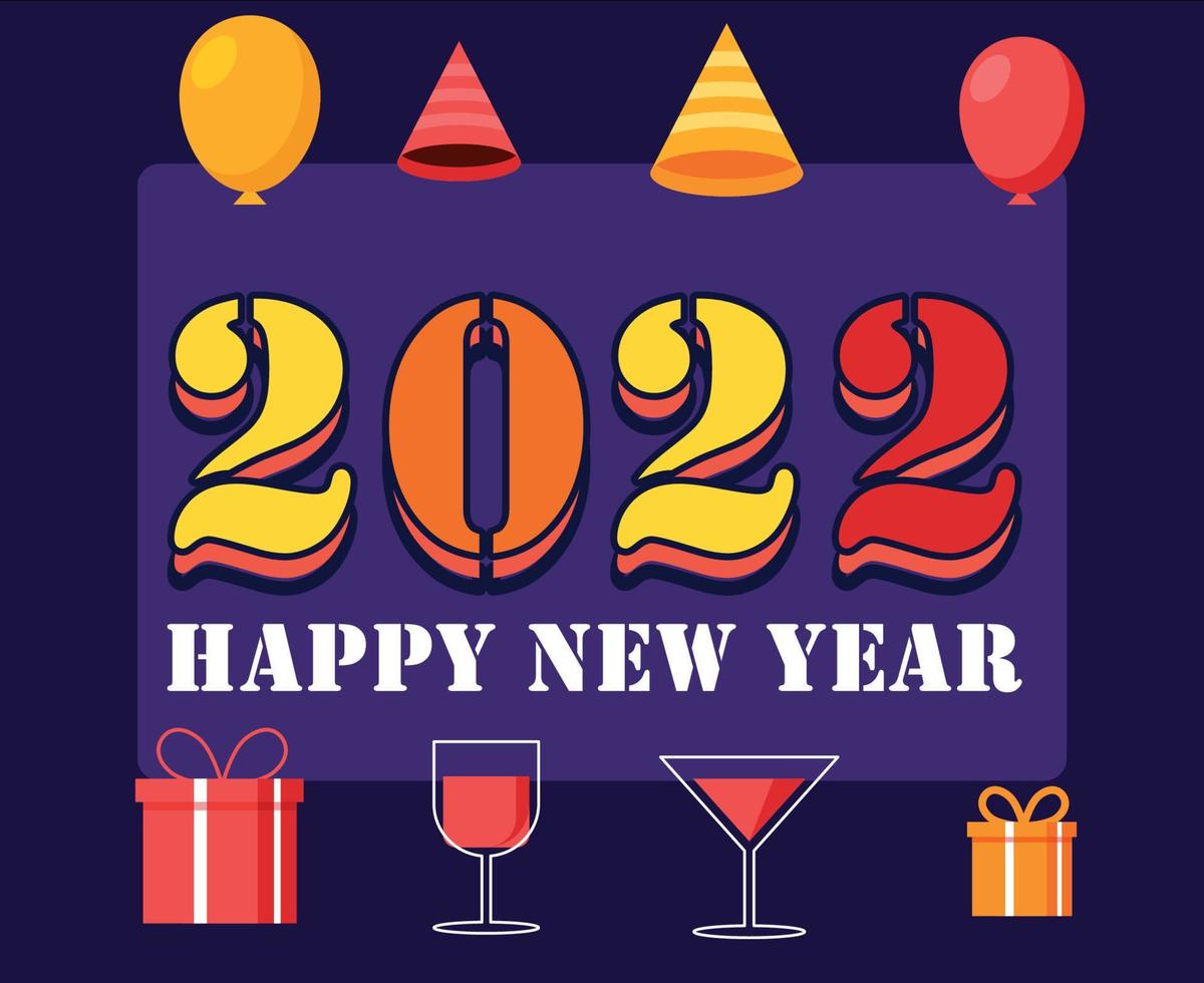 Design Happy New Year 2022 Colorful Vector With Objects With