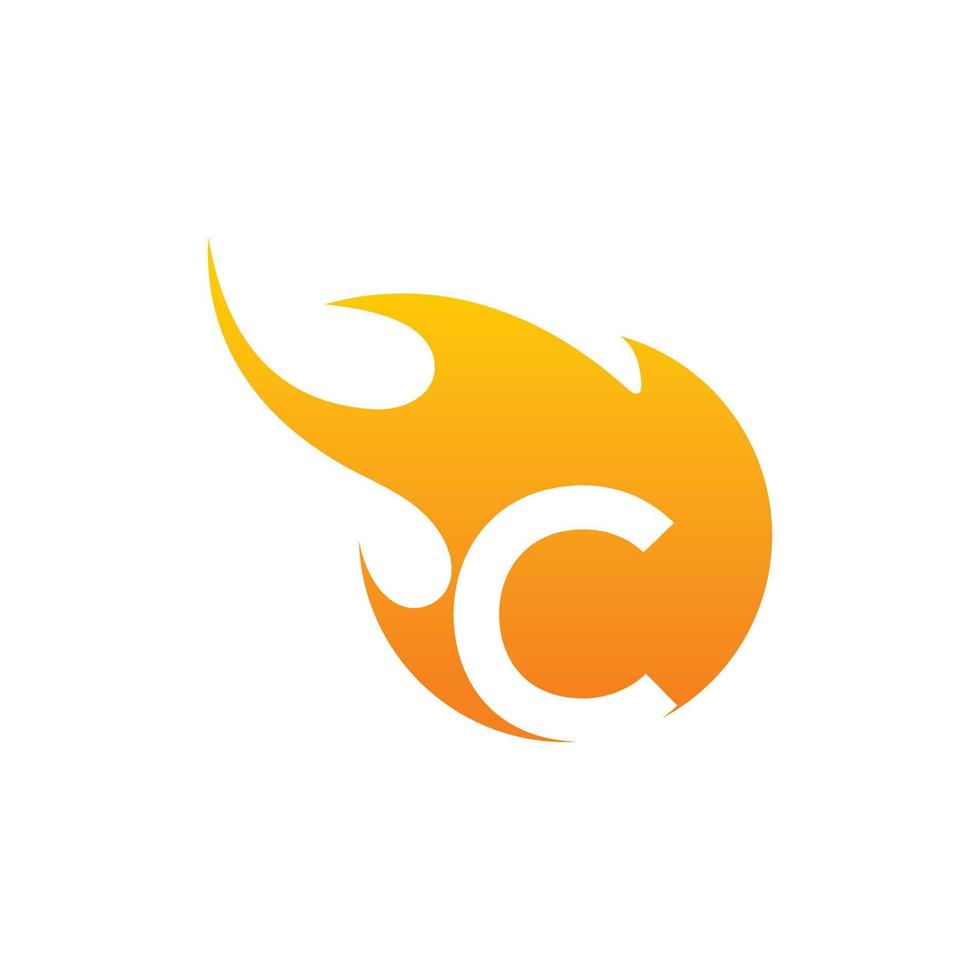 Initial C letter with fire logo Vector design.