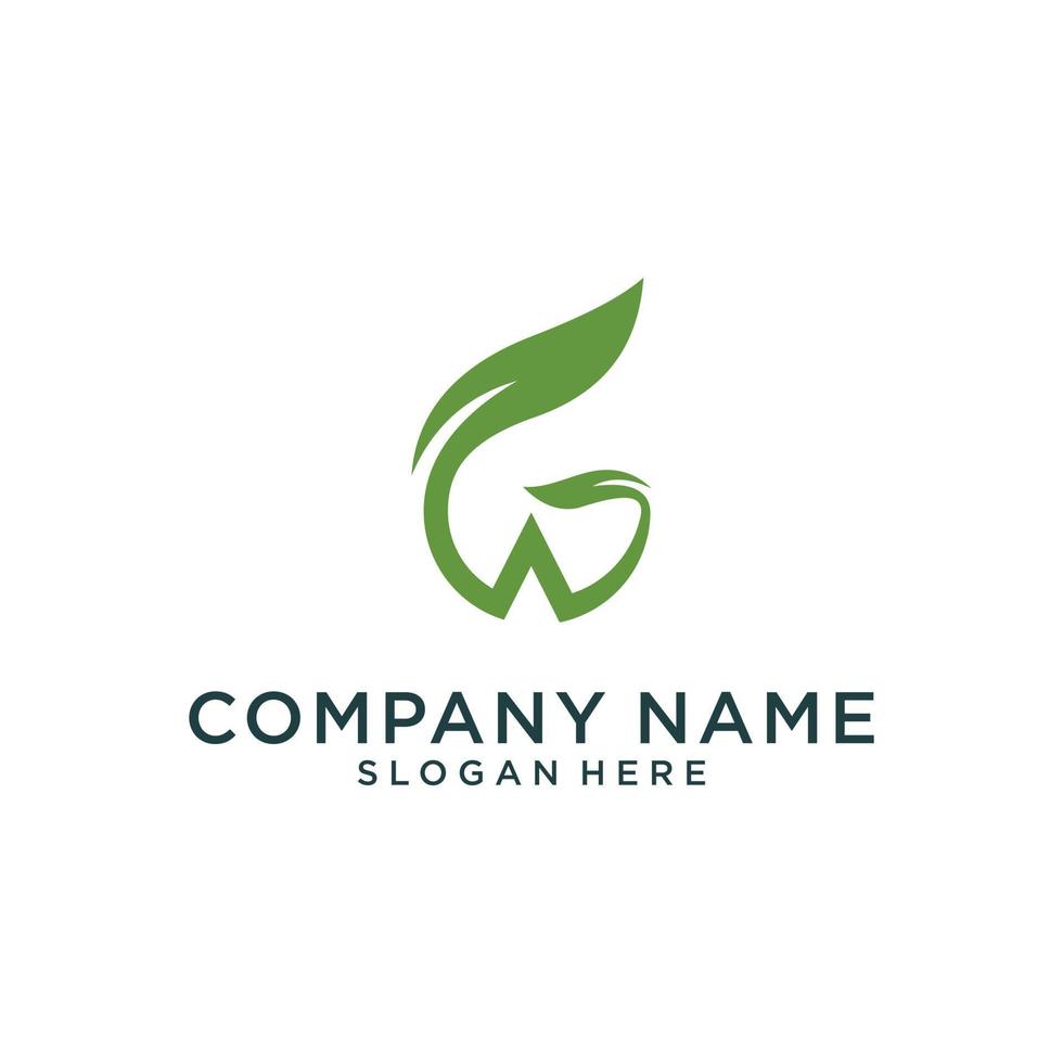 GW or WG initial letter logo with leaf. vector
