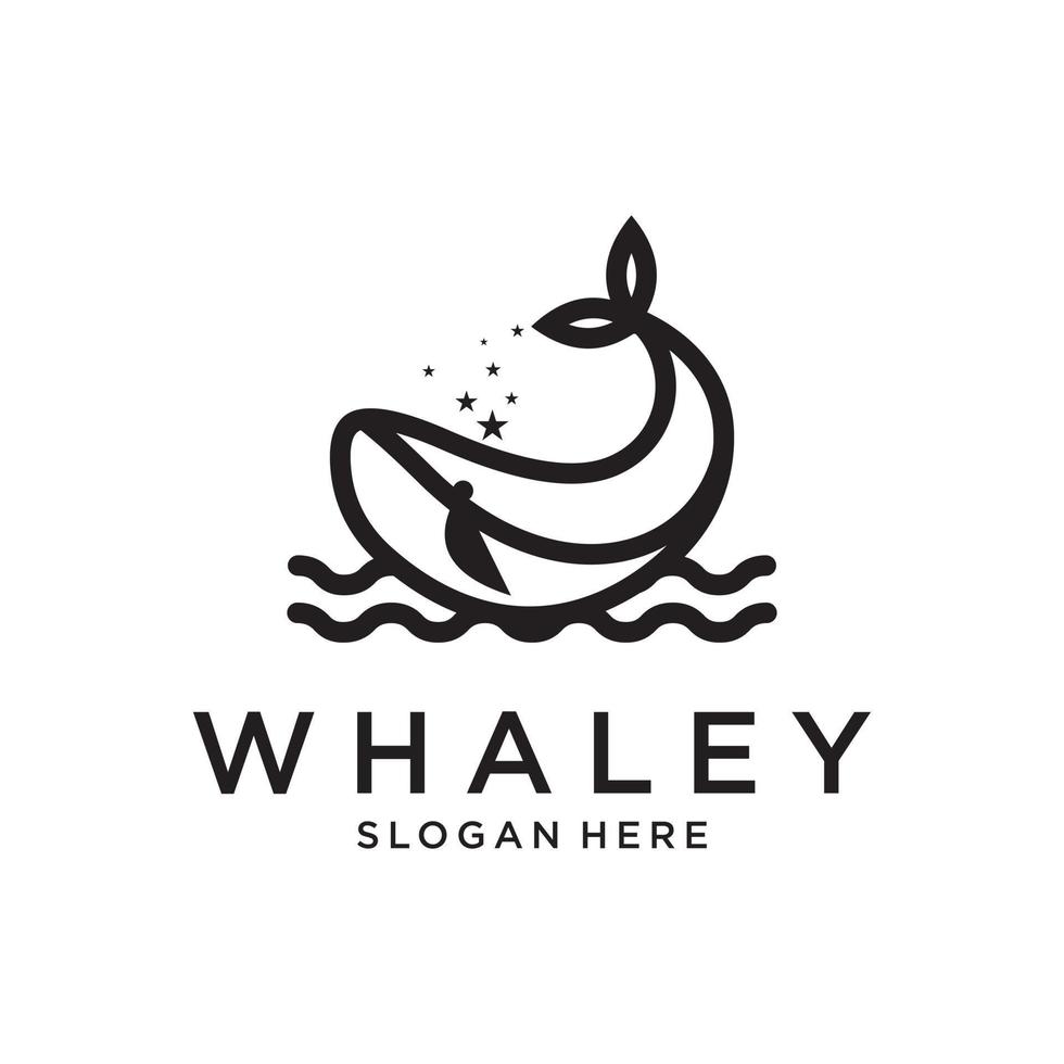 Whale with line style logo icon design vector illustration.
