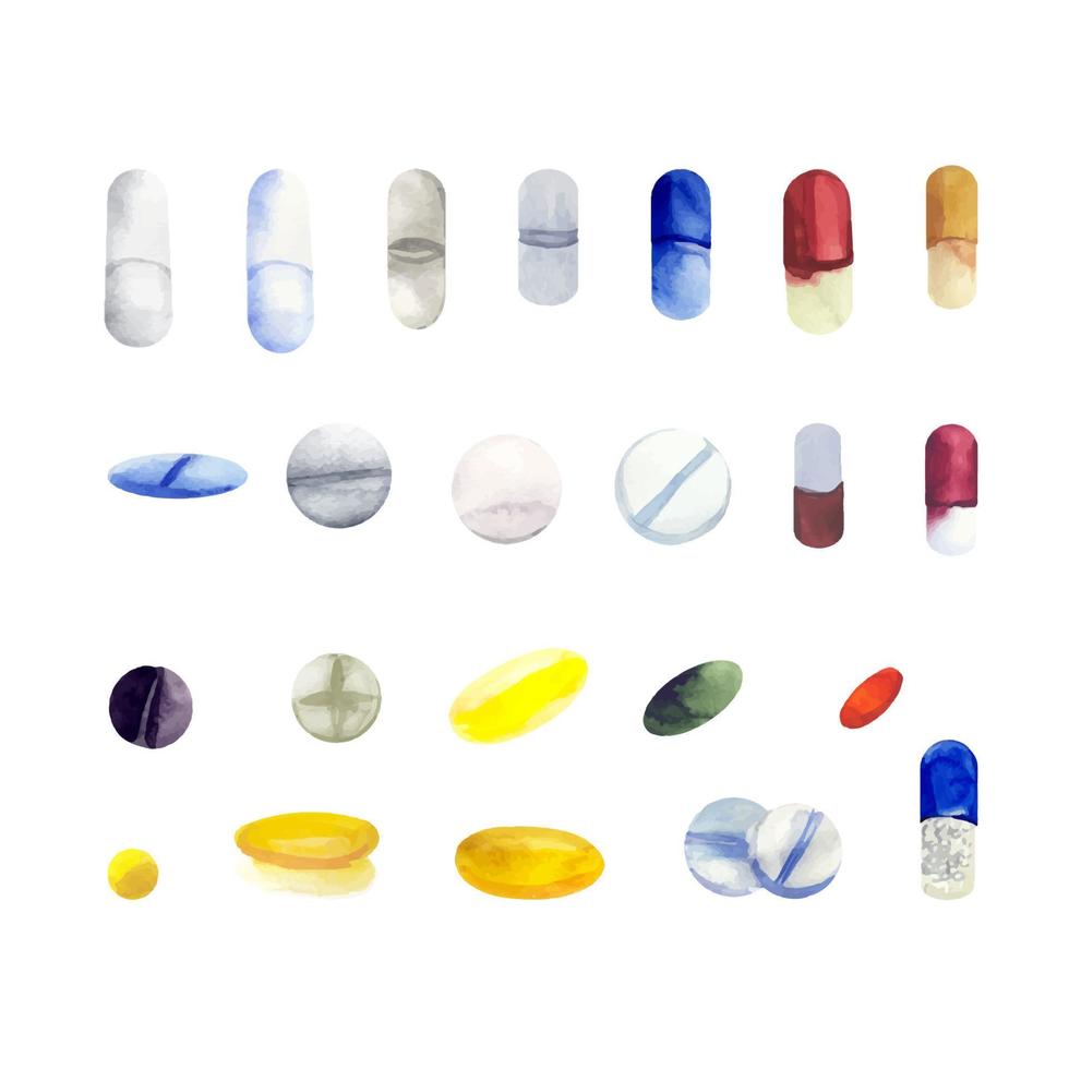 Watercolor illustration pills isolated vector