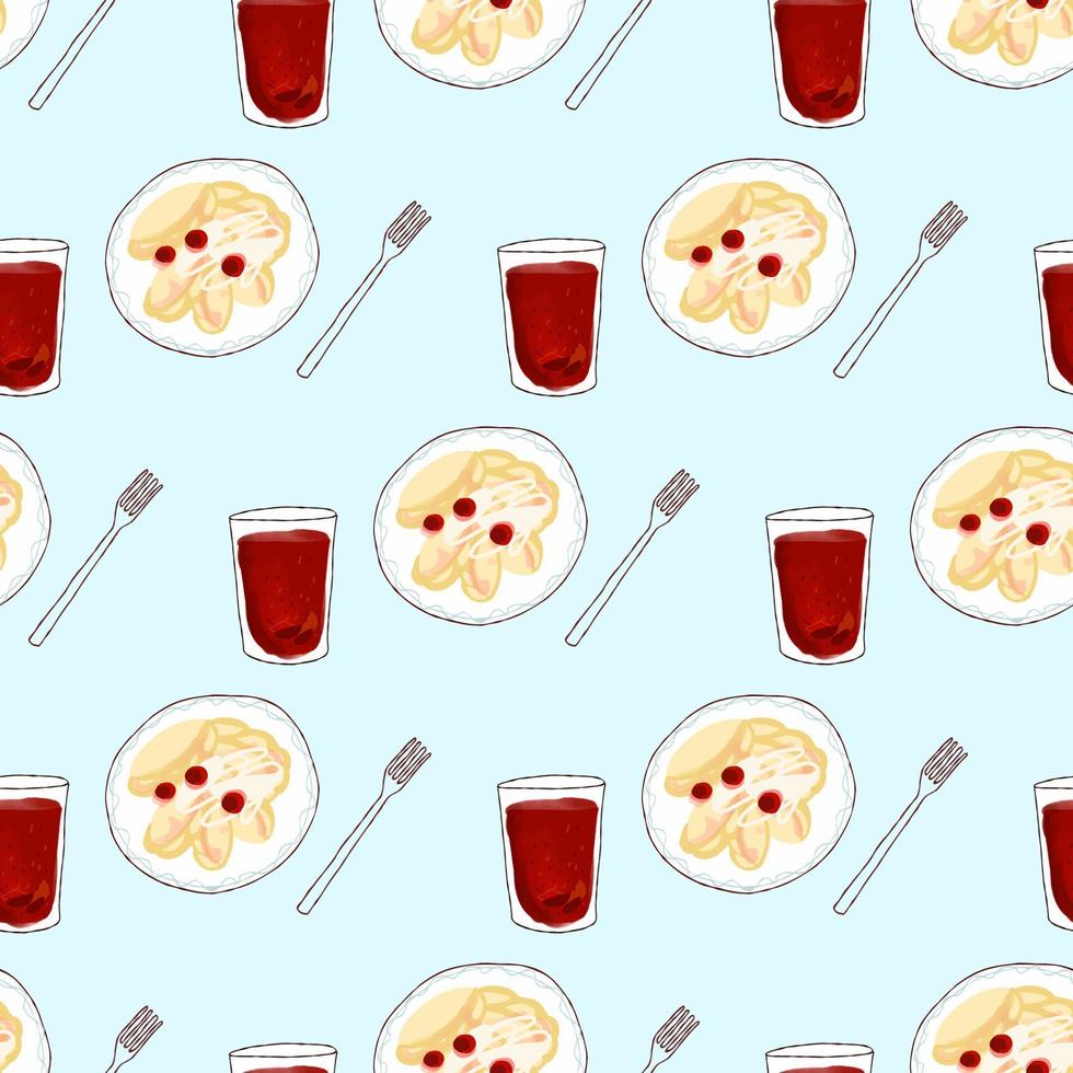 Seamless pattern with Illustration plate dessert vareniki with fruit compote. vector