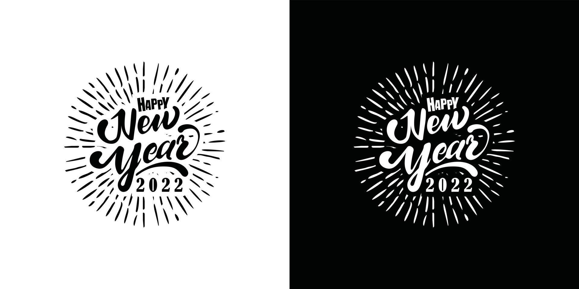 Happy 2022 New Year. Holiday Vector Illustration With Lettering Composition And Burst.