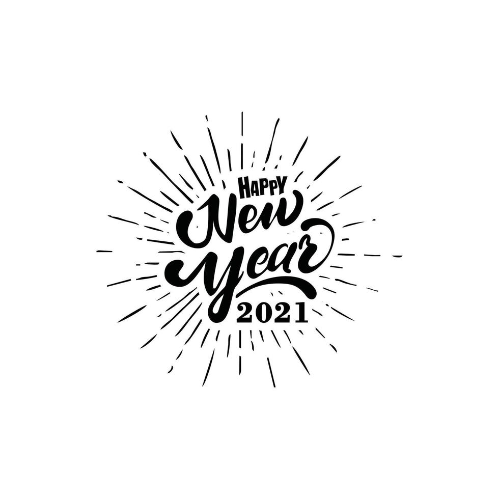 Happy 2021 New Year Greeting Card. Holiday Vector Illustration With Lettering Composition And Burst.