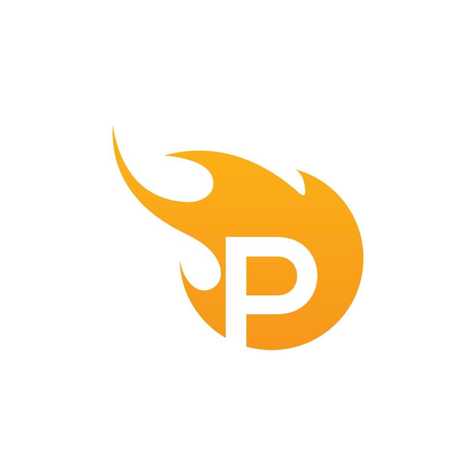 letra p inicial con diseño vectorial del logotipo de fuego. vector