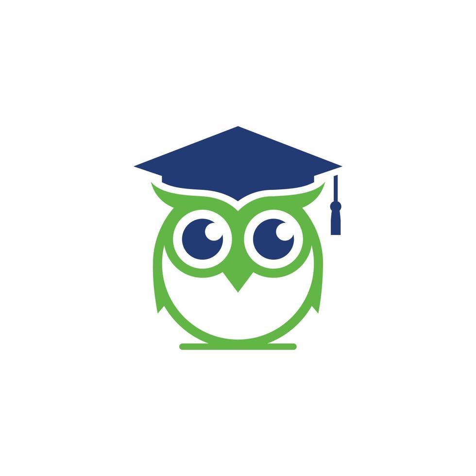 Owl vector logo design illustration with graduation hat.