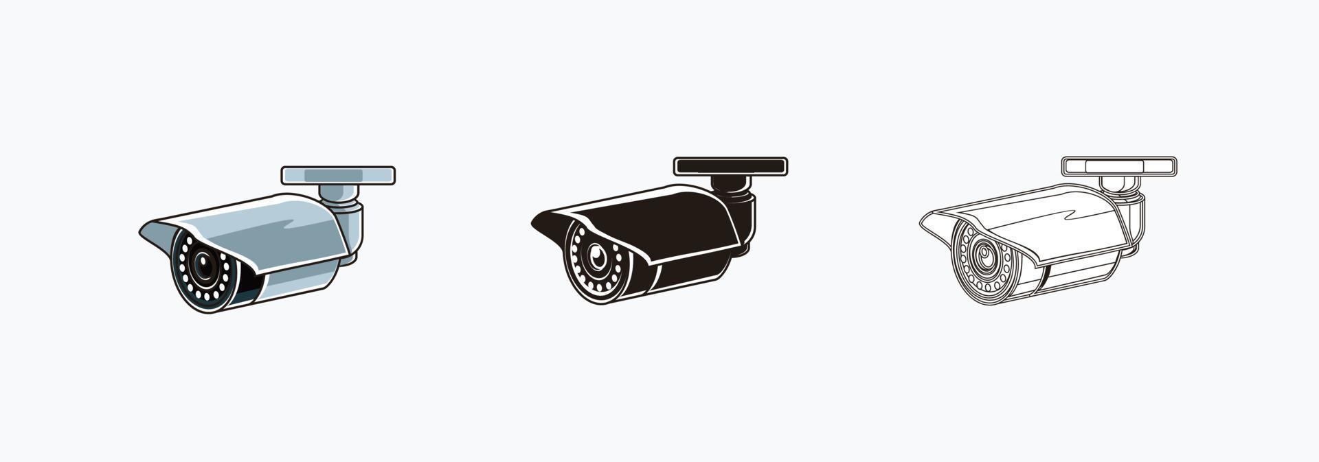 conjunto de iconos de cámara cctv. cctv de forma redondeada - color, silueta, ilustraciones de vectores de iconos de línea aisladas en blanco