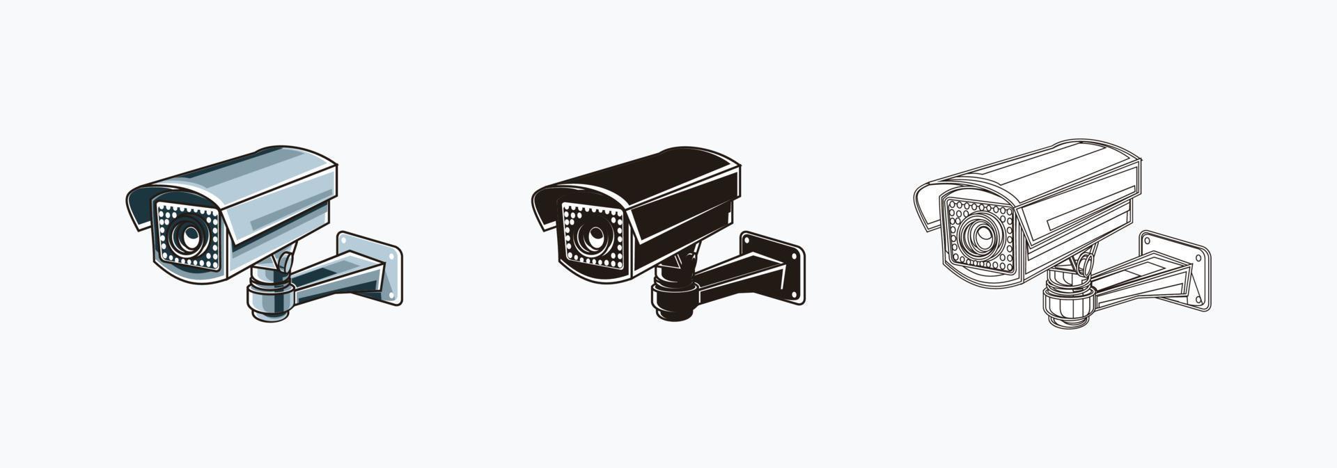 CCTV camera icons set. surveillance CCTV cube shape - colored, silhouette, line icon vector illustrations isolated on white