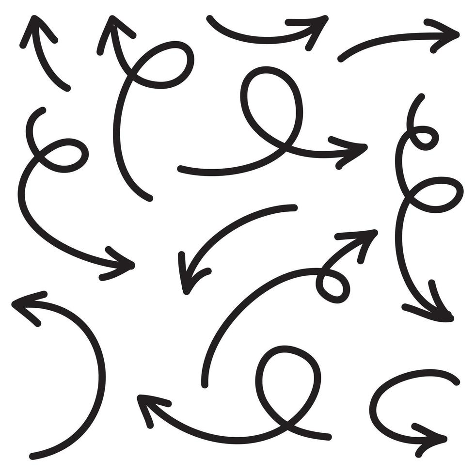 conjunto de iconos de flecha dibujados a mano aislado sobre fondo blanco. garabato ilustración vectorial. vector