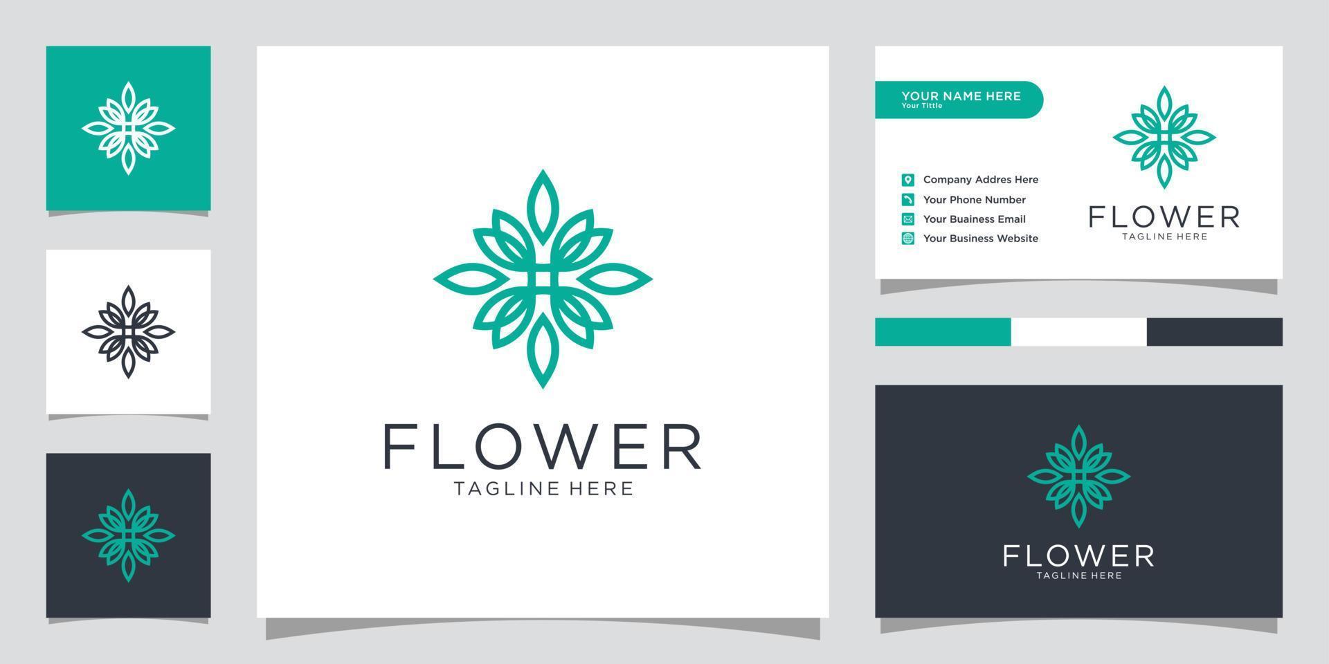 Flower mono line luxury logo design template vector. vector