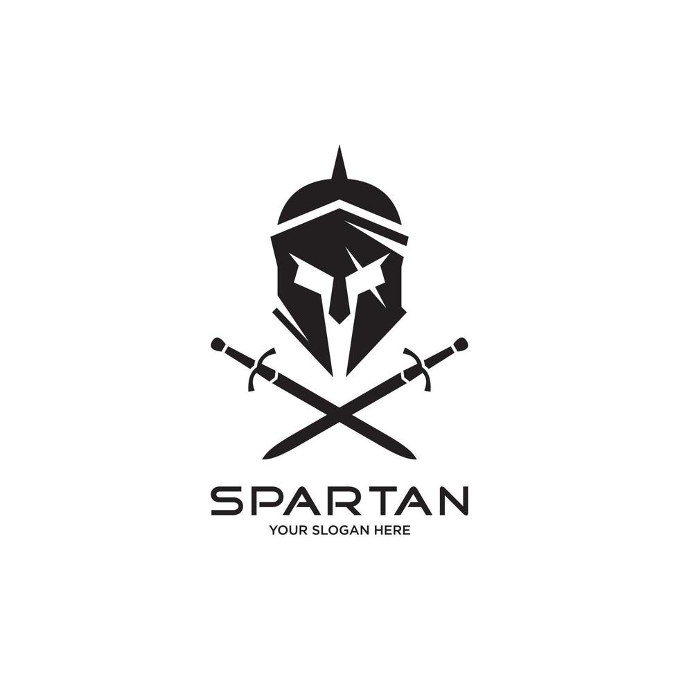 Head spartan logo vector design with sword.