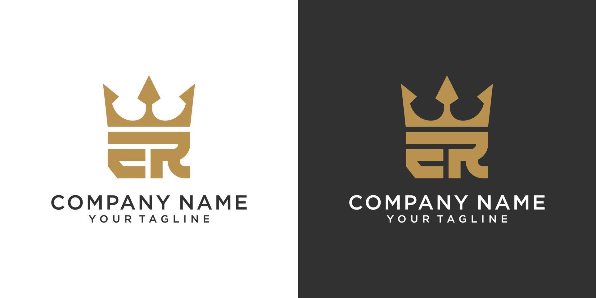 letra inicial er o re diseño de logotipo con vector de icono de corona.