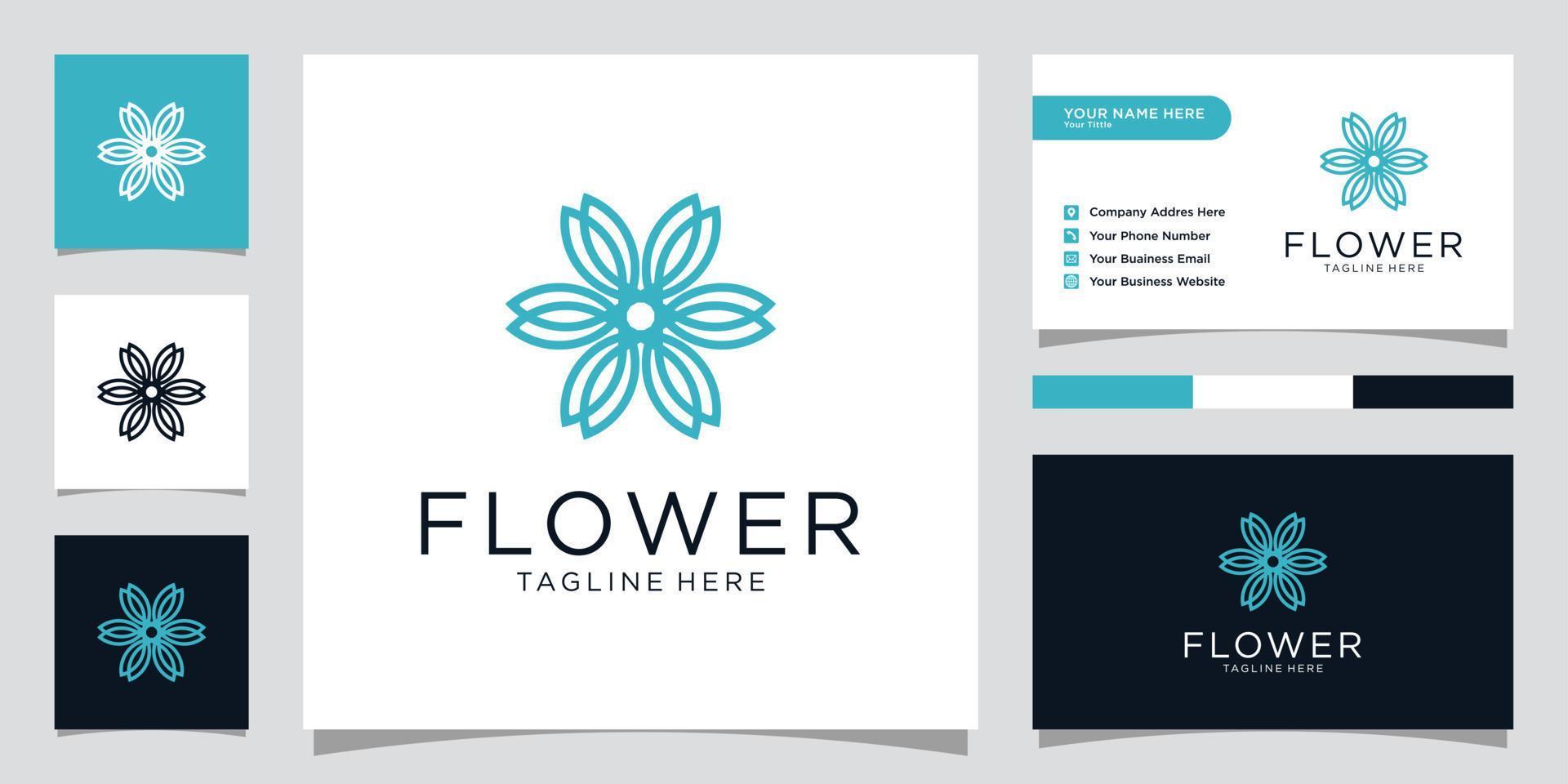 Flower mono line luxury logo design concept. vector