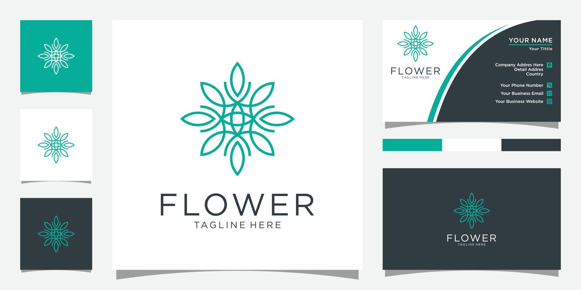 Flower mono line luxury logo with business card design vector