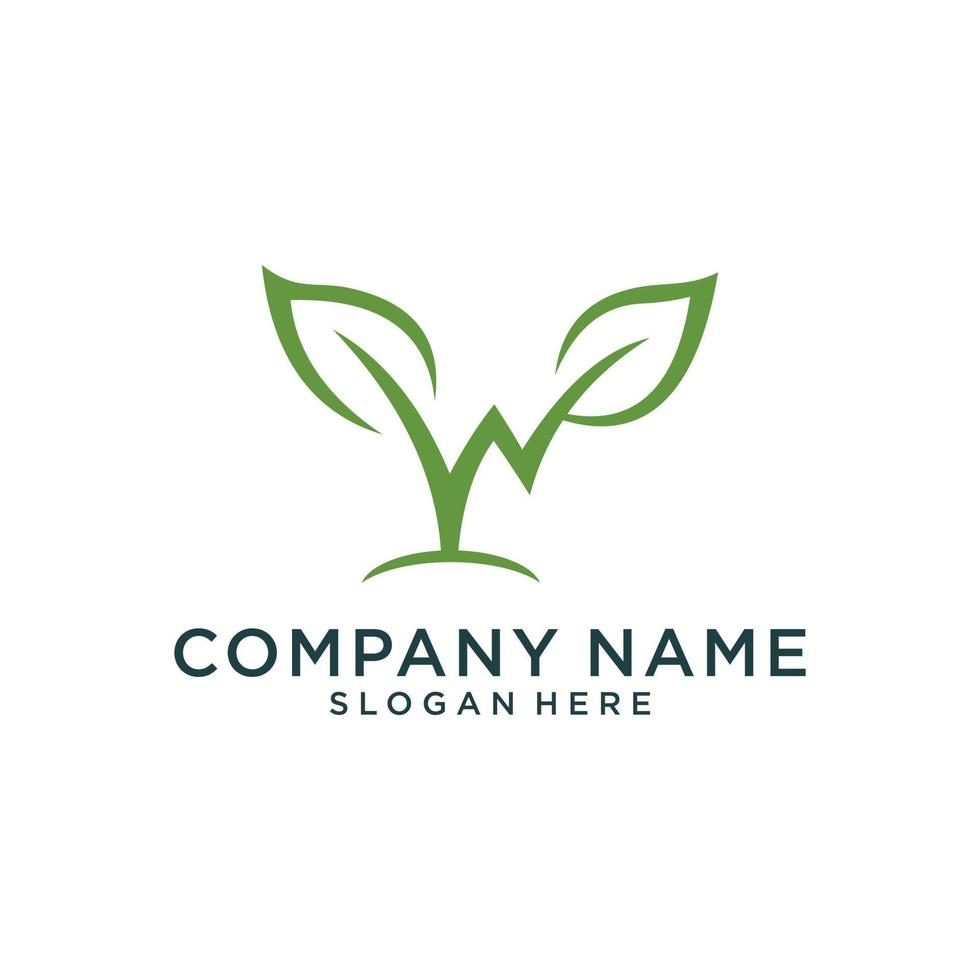 Initial letter W with leaf luxury logo design. vector