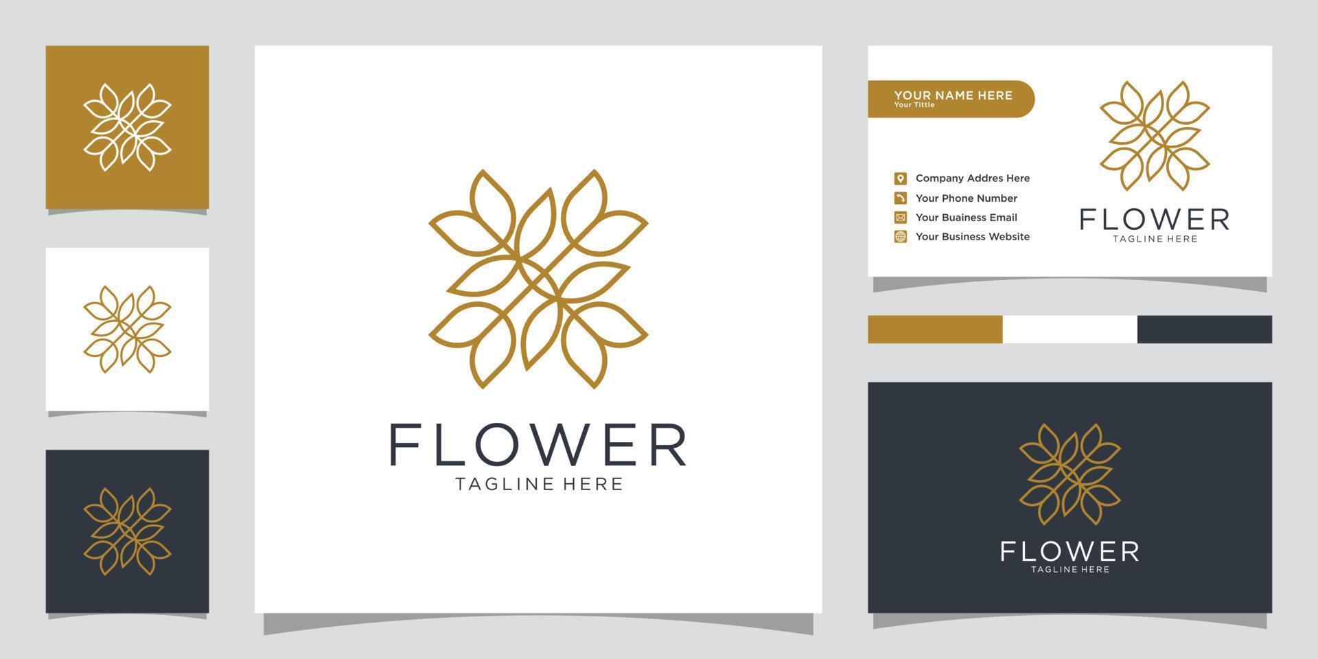 Flower mono line luxury logo with business card design vector