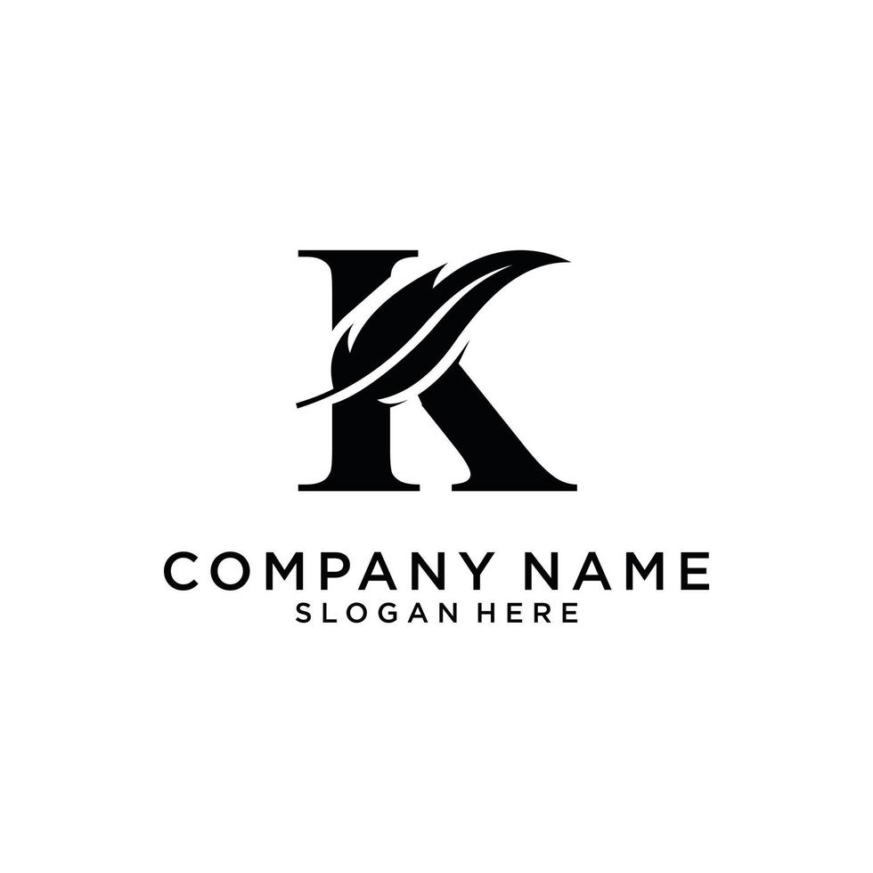 Initial Letter K Logo with feather concept. vector