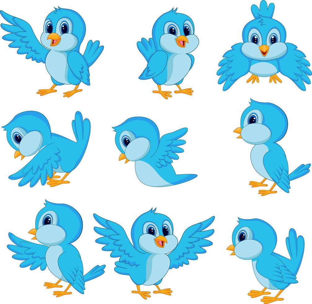 Cute blue bird cartoon vector