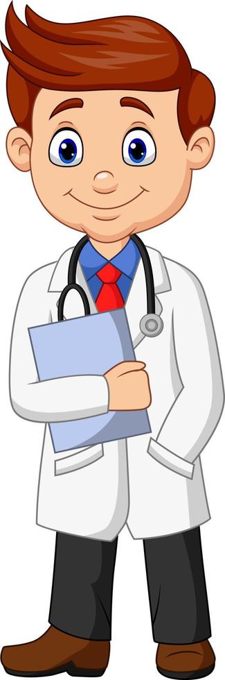 Cartoon male doctor holding a clipboard vector