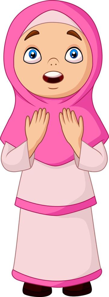 niña musulmana de dibujos animados rezando por allah vector