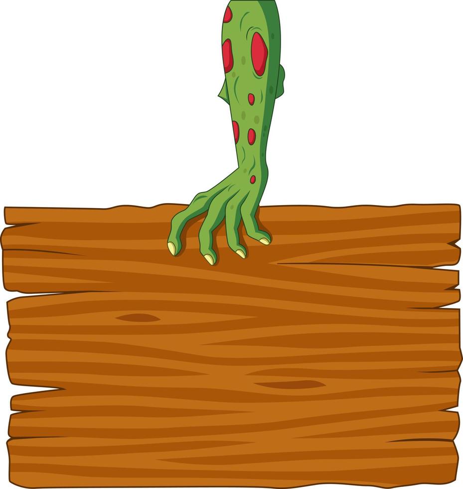 Cartoon zombie hand out of the ground holding blank sign vector