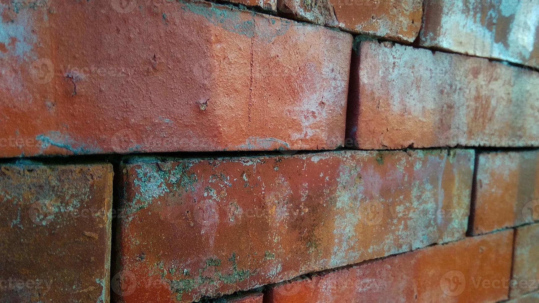Red orange brick tile wall background. Architecture and building background design. photo