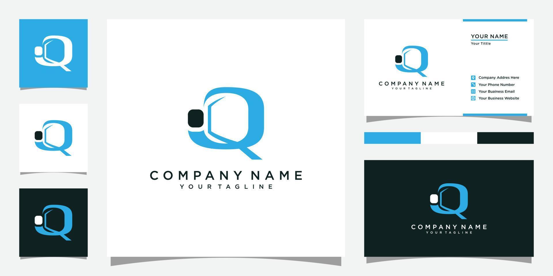 IQ or QI letter logo design vector and business card