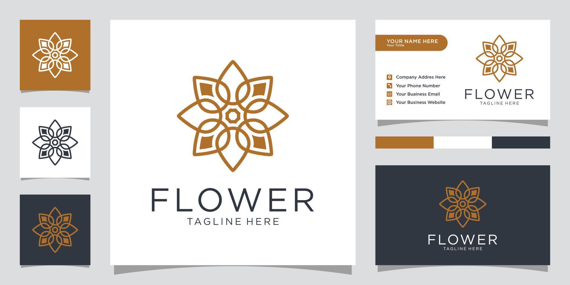 Flower mono line luxury logo design vector template.