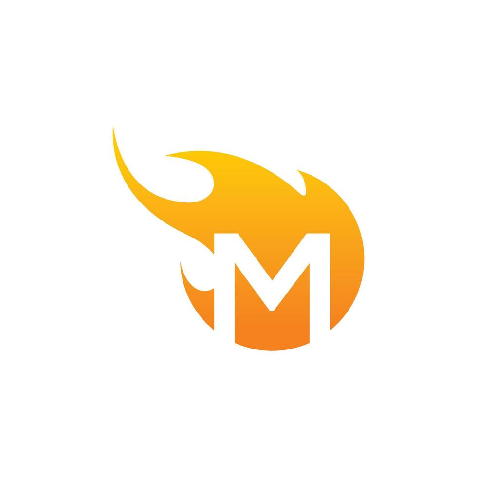 Initial M letter with fire logo Vector design.