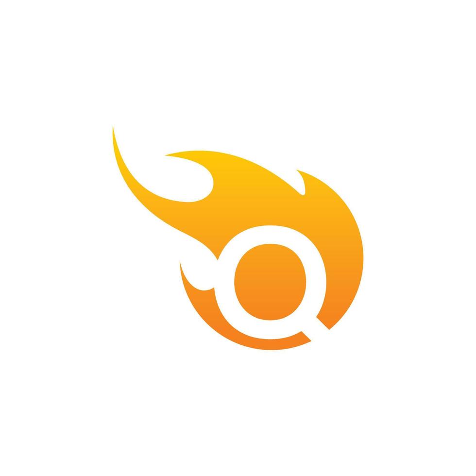 Initial Q letter with fire logo Vector design.