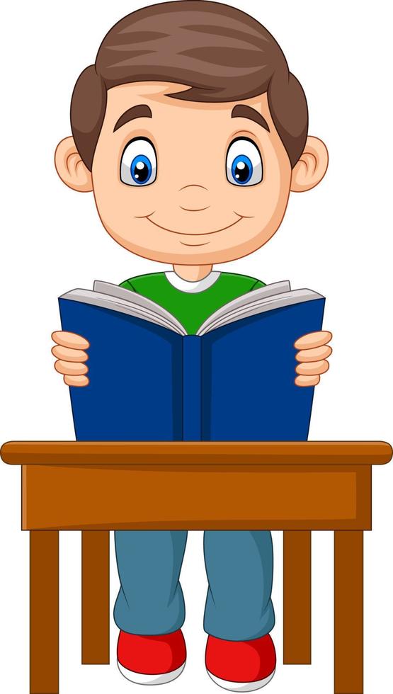 Cartoon little boy reading book vector