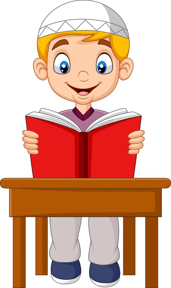 Cartoon Muslim boy reading a book vector