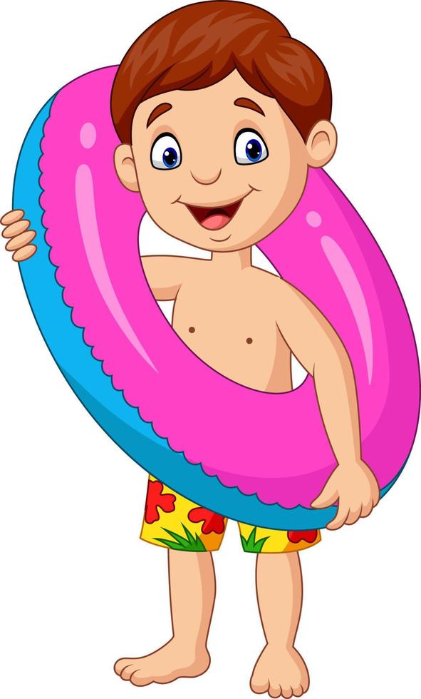 Cartoon little boy with inflatable ring vector
