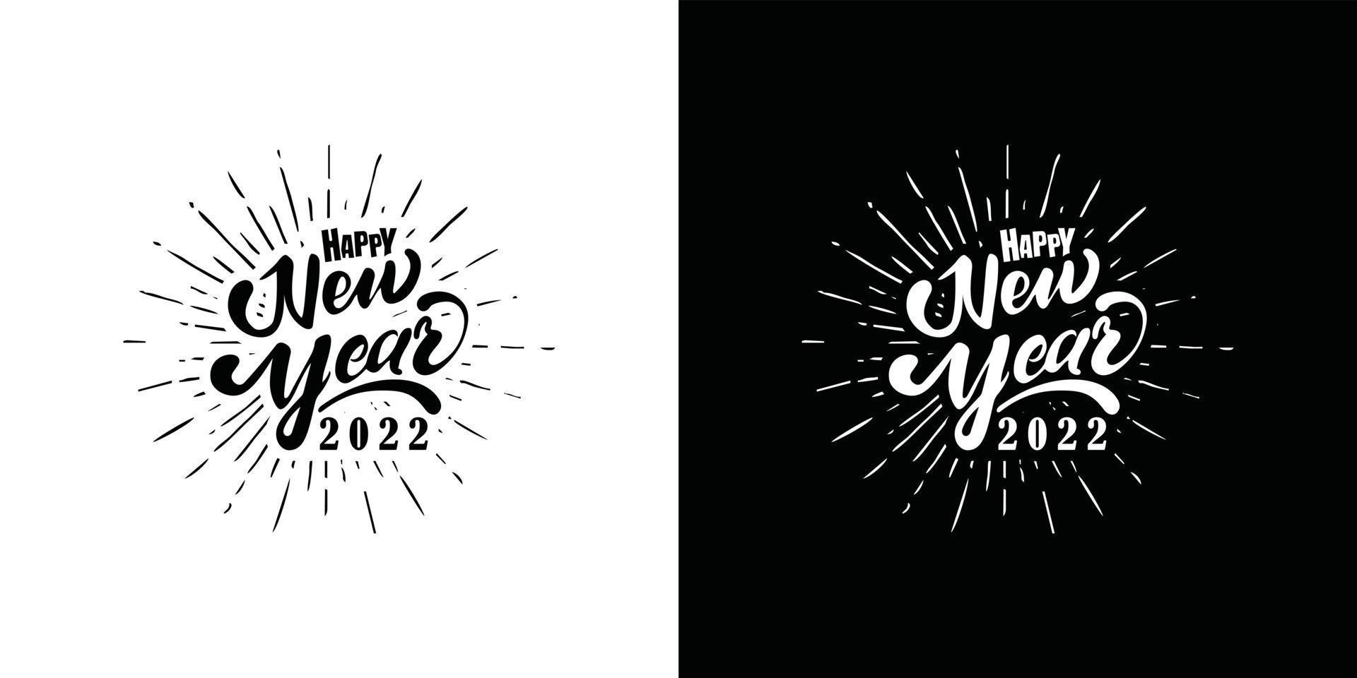 Happy 2022 New Year. Holiday Vector Illustration With Lettering Composition And Burst.