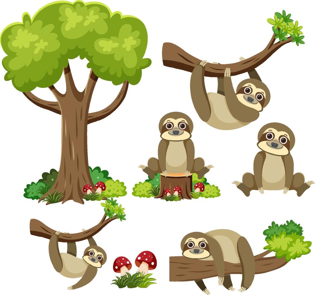 Wild animals set with nature elements vector