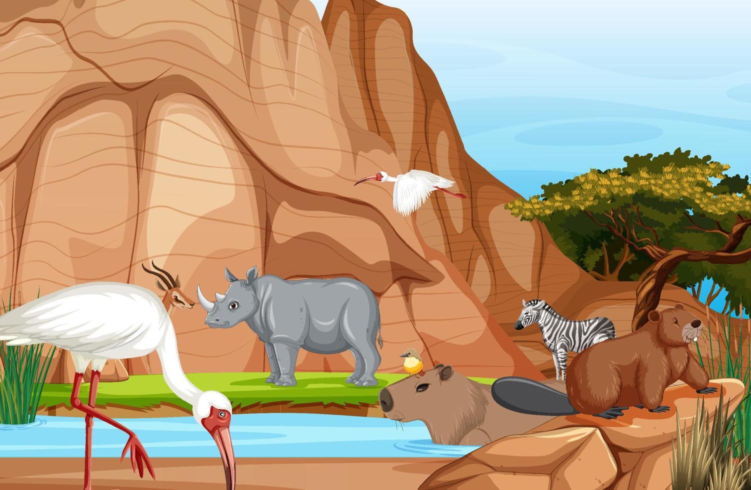 Dryland forest with animals vector