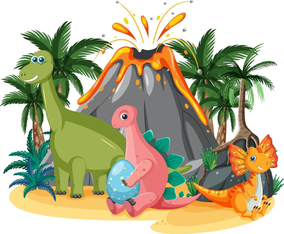 Isolated prehistoric forest with dinosaur vector