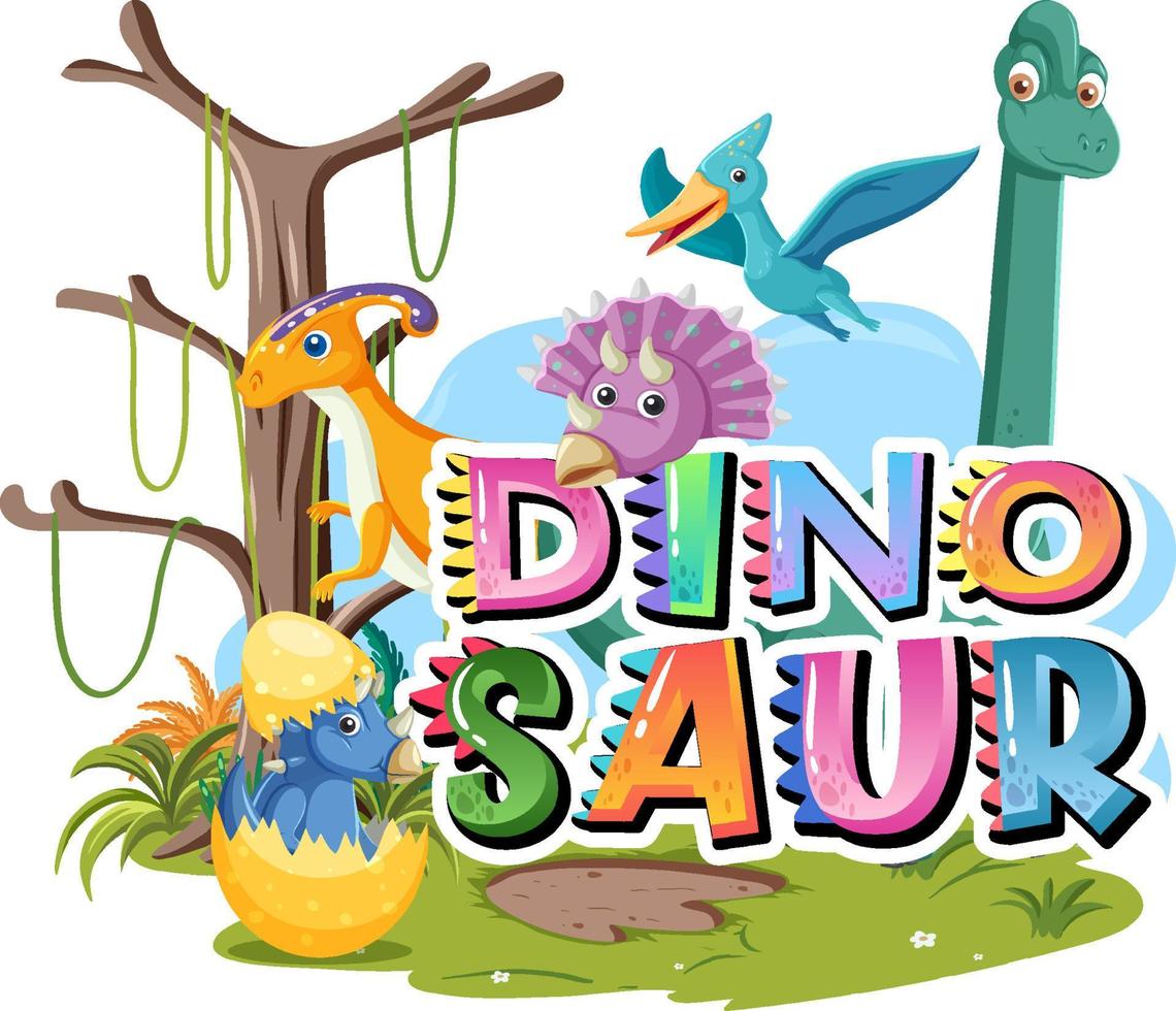 Dinosaur word logo with various dinosaurs vector