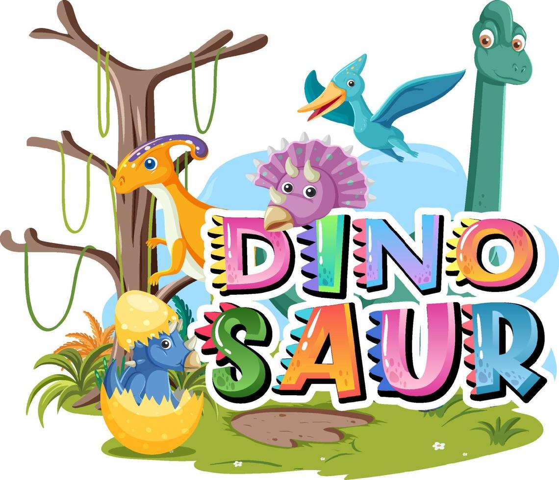 logotipo de la palabra dinosaurio con varios dinosaurios vector