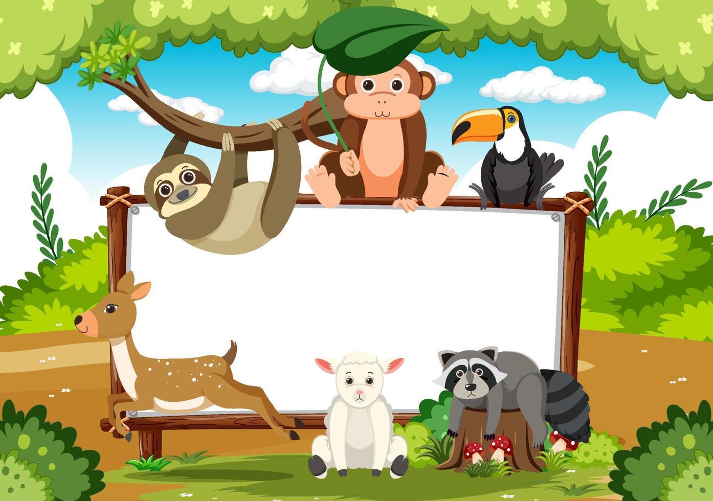 Blank board with wild animals vector