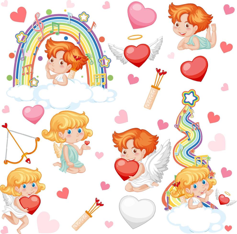 Little cupid and heart seamless pattern vector