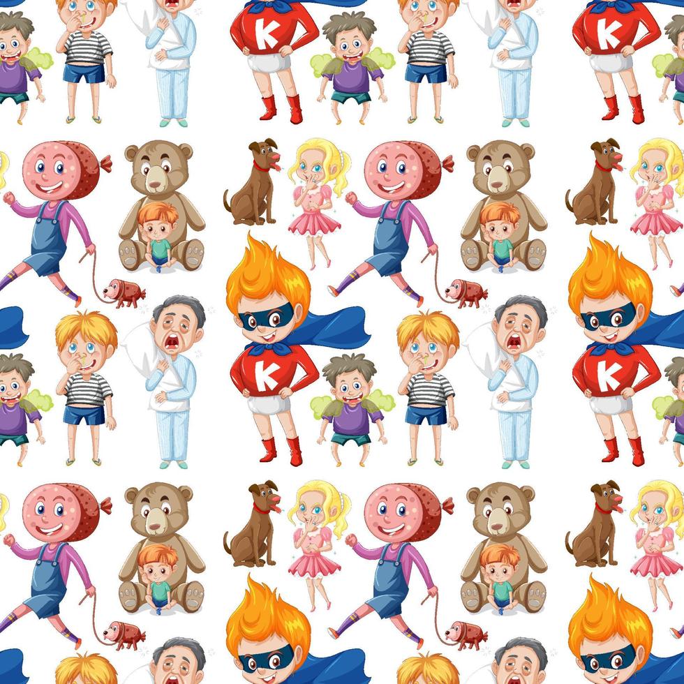 Children cartoon character seamless pattern vector