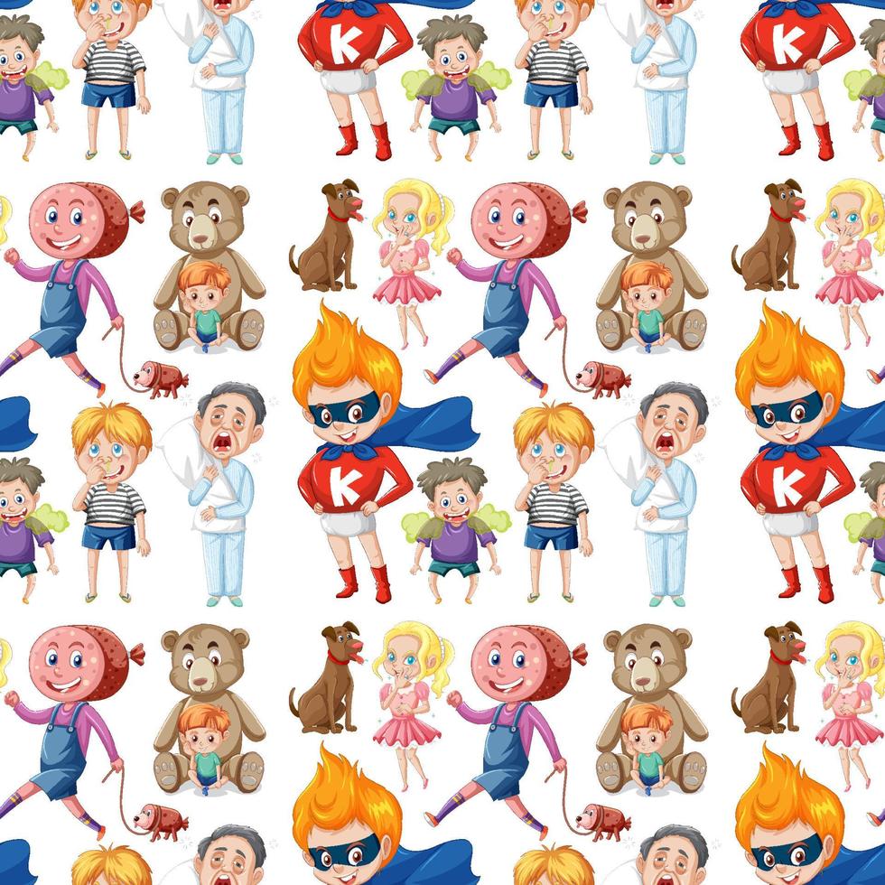Children cartoon character seamless pattern vector
